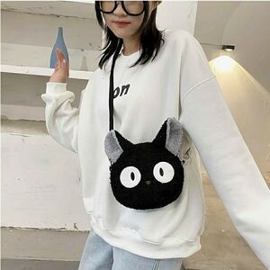 Cute Black Cat Crossbody Bag, kawaii plush anime crossbody bag, cat themed gifts